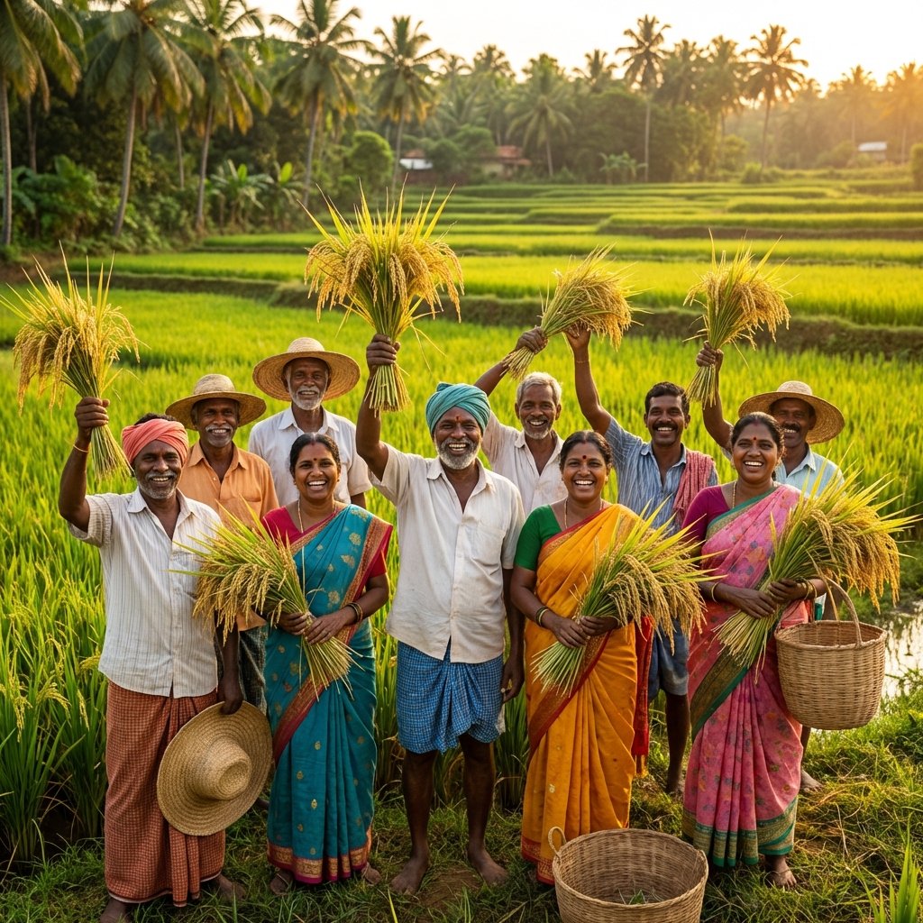 Happy Farmers Celebrating Harvest